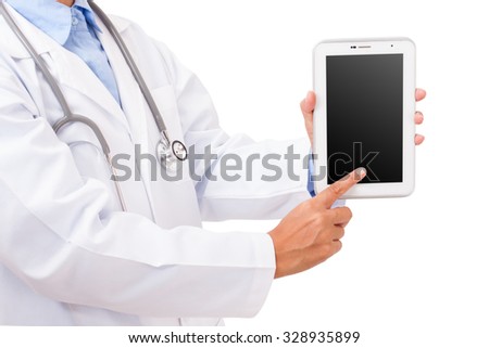 Doctor pointing on a digital tablet