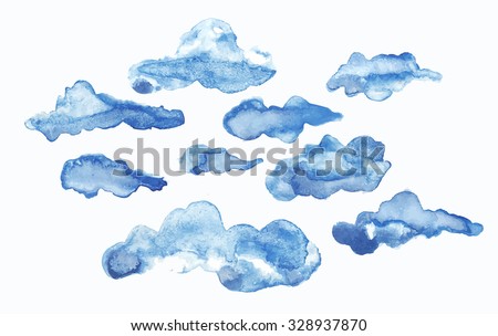 clouds watercolor ink vector set Royalty-Free Stock Photo #328937870