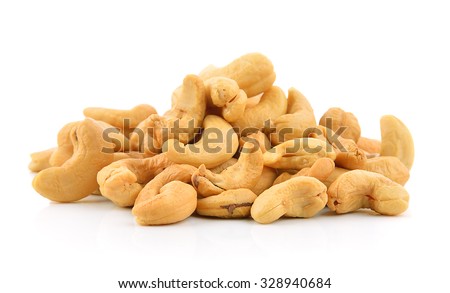cashew nuts heap on white background Royalty-Free Stock Photo #328940684