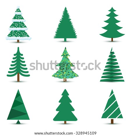 Christmas Tree Set Isolated on White Background. Illustration Vector Eps10. 
