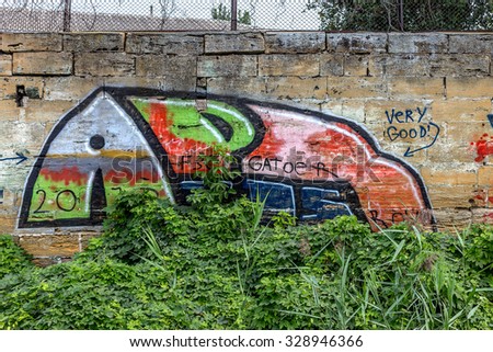 Beautiful street art of graffiti. Abstract color creative drawing fashion on the walls of the city. Urban contemporary culture. The writing on the walls. The protest culture

