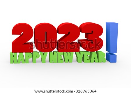 3d render Happy New Year 2023 on a white background. 
