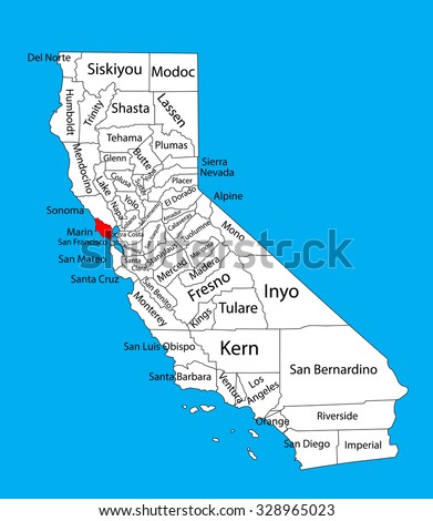 Marin County (California, United States of America) vector map isolated on background. Editable map of California. Royalty-Free Stock Photo #328965023