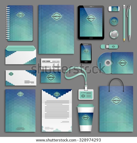 Blue aqua green corporate identity template set. Business stationery mock-up with logo. Branding design. 