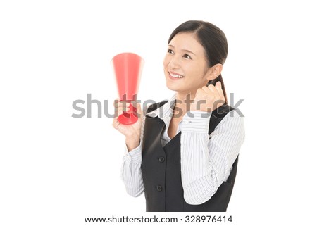 A woman with a megaphone  