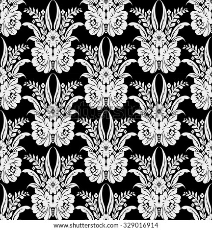 Damask vintage floral seamless pattern background, vector illustration.