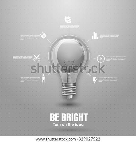 Conceptual layout with light bulb, design template for presentation or website