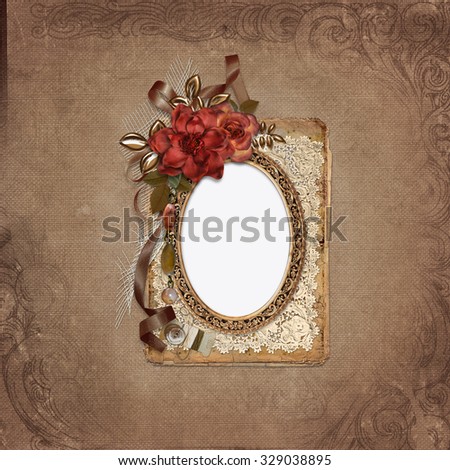 Frame with roses, retro decorations on vintage background 
