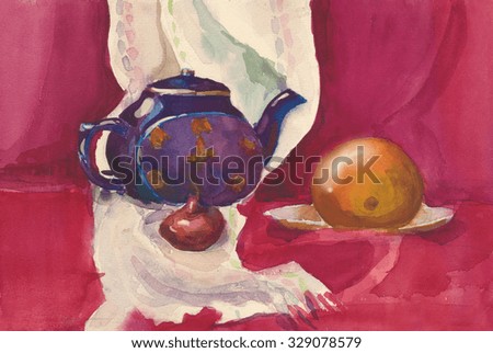 watercolor still life for  background, vintage postcard and background