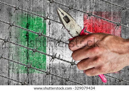 Italy flag and barb wire with pliers