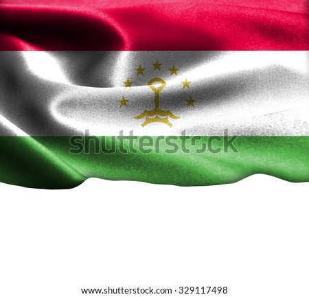 Tajikistan flag on smooth silk texture Space for Text