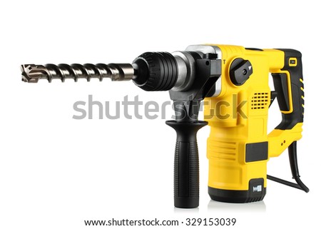 rotary hammer with a drill on white background Royalty-Free Stock Photo #329153039