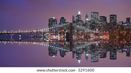 Lower Manhattan and reflection at twilight