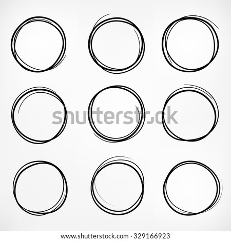 Grunge round shape set of scribble circles, hand drawn doodle sketch design elements 