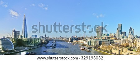 Panorama of London skyline in a sunny day.
