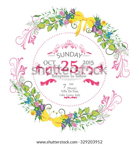 Vector flowers frame. Colorful floral collection with leaves and flowers. Summer design for invitation, wedding or greeting cards. Floral wreath for your own combinations