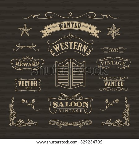 Western hand drawn banners vintage badge vector Royalty-Free Stock Photo #329234705