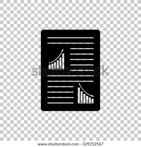 list of paper with text and graphs vector icon - black illustration