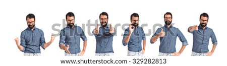 Set of hipster men with thumb up
