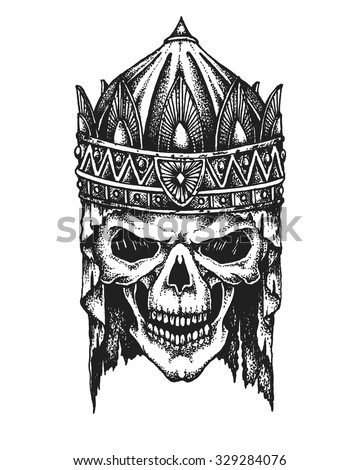 Hand drawn king skull in crown. Vector illustration
