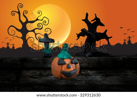Halloween night  with plasticine on the moon background