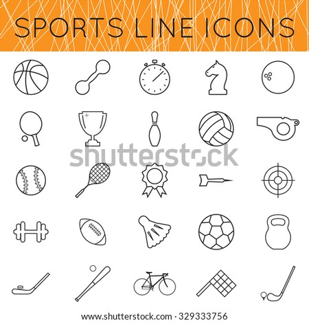 Sports icons set of thin line. Modern minimalist flat design. Design elements for mobile and web applications. Vector