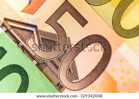 close up 50 euro banknote between euro banknote