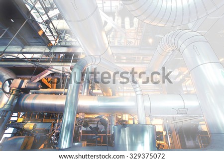 computer cad design of pipelines for modern industrial power plant
