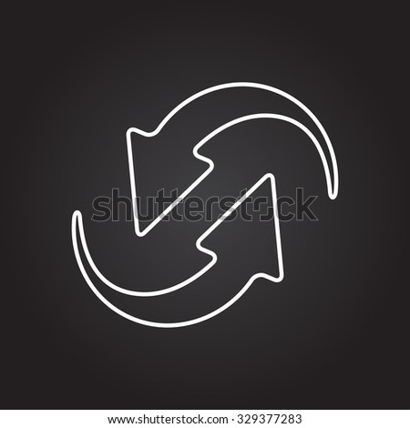 Vector white outline circle round arrows for business, diagram on black background 
