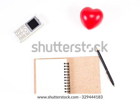Mix of office supplies and gadgets  on white background, desktop concept