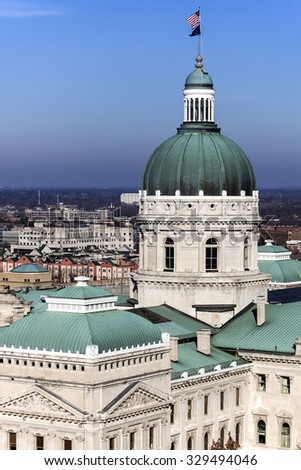 High angle view of State Capitol Building in Indianapolis, Indiana