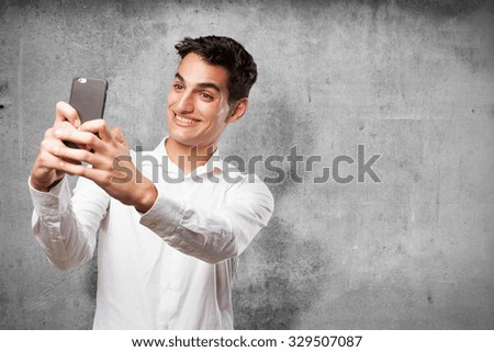 happy young man selfie sign