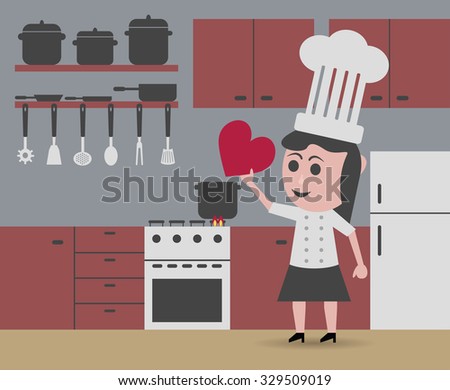 chef woman cooking with love