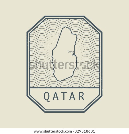 Stamp with the name and map of Qatar, vector illustration