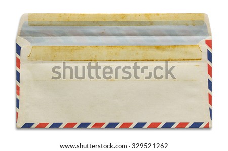 open old airmail envelope isolated on white background
