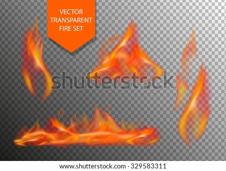 Vector realistic fire transparent special effect element. Hot flame spurts. Campfire. Burn fire. Heat overlay. Vector fire. Vector flame. Fire elements, decoration flame effect.