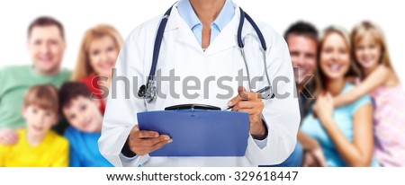 Hands of family Doctor woman. Health care banner background.