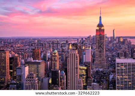 New York City Midtown with Empire State Building at Amazing Sunset