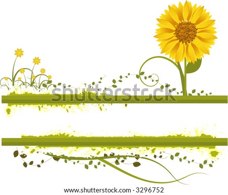 High Res Jpeg - Floral grunge with sunflower, vines and grass. Copy space for text.