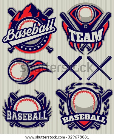 set of sports template with ball and bats for baseball