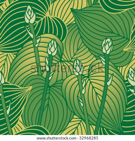Seamless pattern of budding Hosta plants. 6-inch repeat. Vector also available.