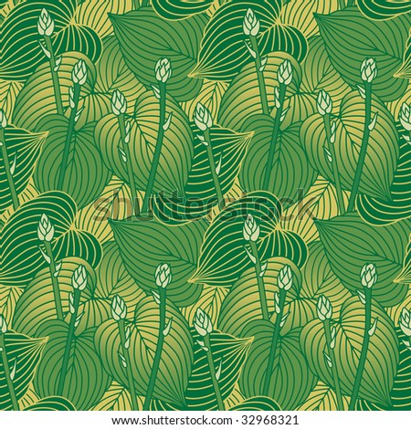 Seamless pattern of budding Hosta plants. 4-tile repeat. Vector also available.