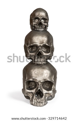 Cast of a weathered human skulls isolated over white with clipping path.