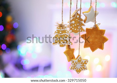Christmas cookies on shiny abstract background