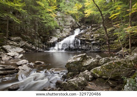 A view of Wahconah Falls in the Berkshire Mountains of western Massachusetts. Royalty-Free Stock Photo #329720486