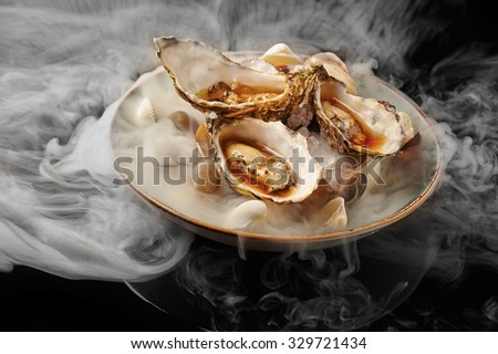 Fine dinning oysters plate in modern style Royalty-Free Stock Photo #329721434