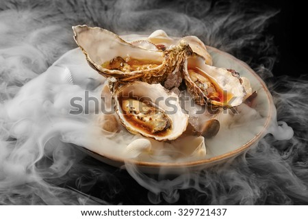 Fine dinning oysters plate in modern style Royalty-Free Stock Photo #329721437