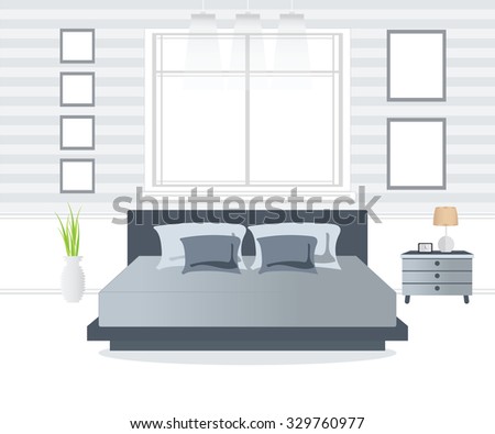 Flat Design Double Bedroom, Bedroom interior,conceptual Vector illustration.