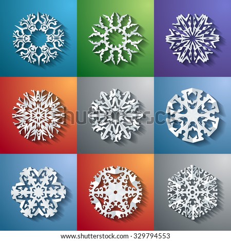 set of vector design elements christmas paper snowflakes template happy cut white vacation star group snow winter season abstract holiday background scene pile ceremony modern sign christmas celebrati