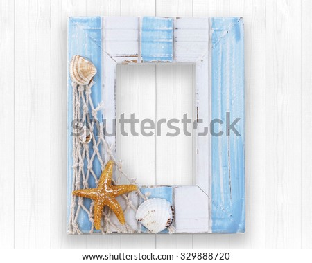 Wood frame decorated with ocean style on Wood texture background